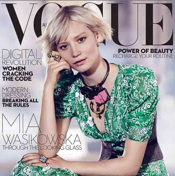 Mia Wasikowska in a cover of Vogue magazine.